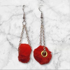 Chic Red Pom Pom Chain Earrings
